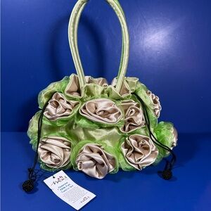 Mod by Design Sage Floral Drawstring Purse - Handmade Taffeta Silk Spring Dream